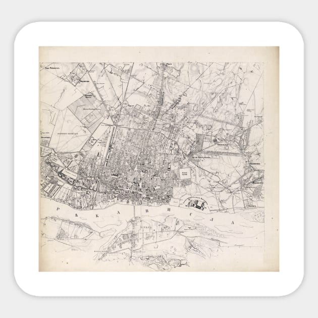 Vintage Map of Warsaw Poland (1836) Sticker by Bravuramedia